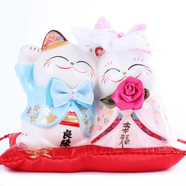 Ceramic Lucky Cat Customized Dual Couple Piggy Bank Maneki Neko Wedding Gift Valentine Decoration