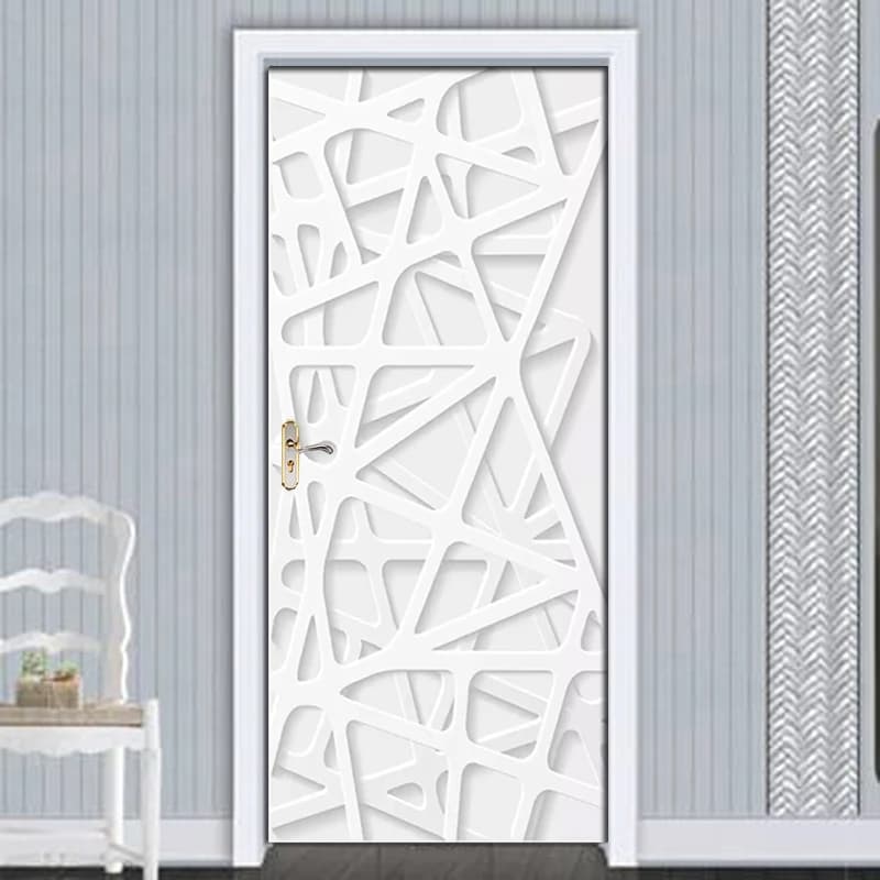 Removable Door Stickers European 3D White Line Space Waterproof Living Room Bedroom Door 3D Wallpaper Self Adhesive Wall Decals