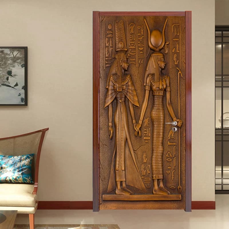 European Style Retro Door Sticker 3D Figure Wallpaper Living Room Kitchen PVC Waterproof Home Decal Vinyl Door Mural