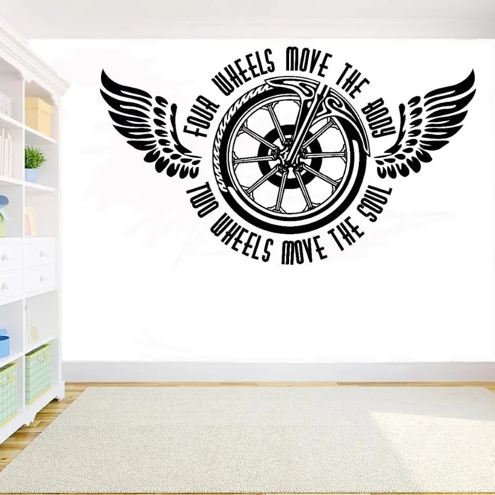 Motorcycle wheel Wall sticker Two Wheels Move The Soul Quote vinyl Wall decar Motorcycle club Wall decoration bedroom study G656