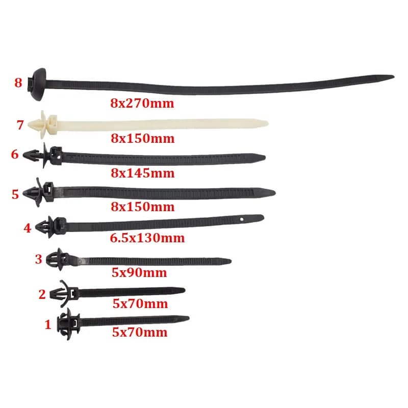 100Pcs Car Cable Fastening Bundled Wire Band Wrap Tie Fixed Push Mount Wires Tie for Automotive Fastener