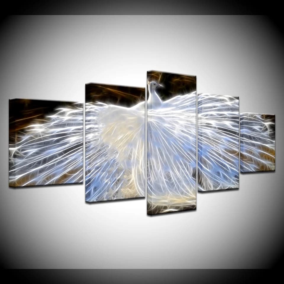 The white Peacocks 5 Piece Canvas Wallpapers modern Poster Modular art painting for Living Room Home Decor