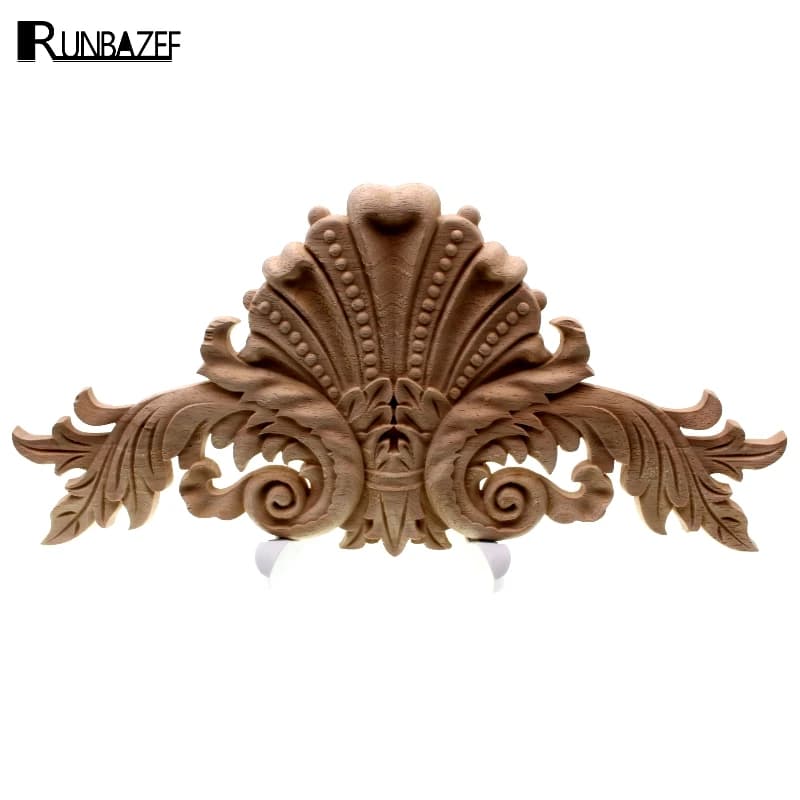 RUNBAZEF Antique Decorative Wood Appliques Furniture Decor Cabinet Door Irregular Wooden Mouldings Flower Carving Figurine Craft