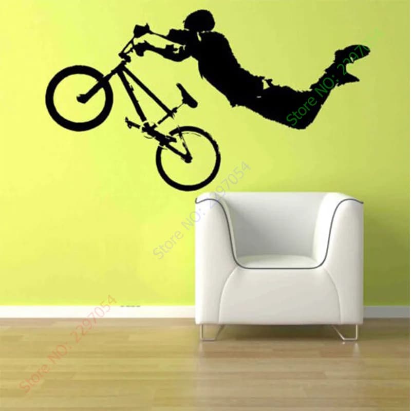 Boy Giant BMX Bike Bicycle Wall Art Sticker Decal Home DIY Decoration Wall Mural Removable Bedroom Decor Sticker 56x102cm