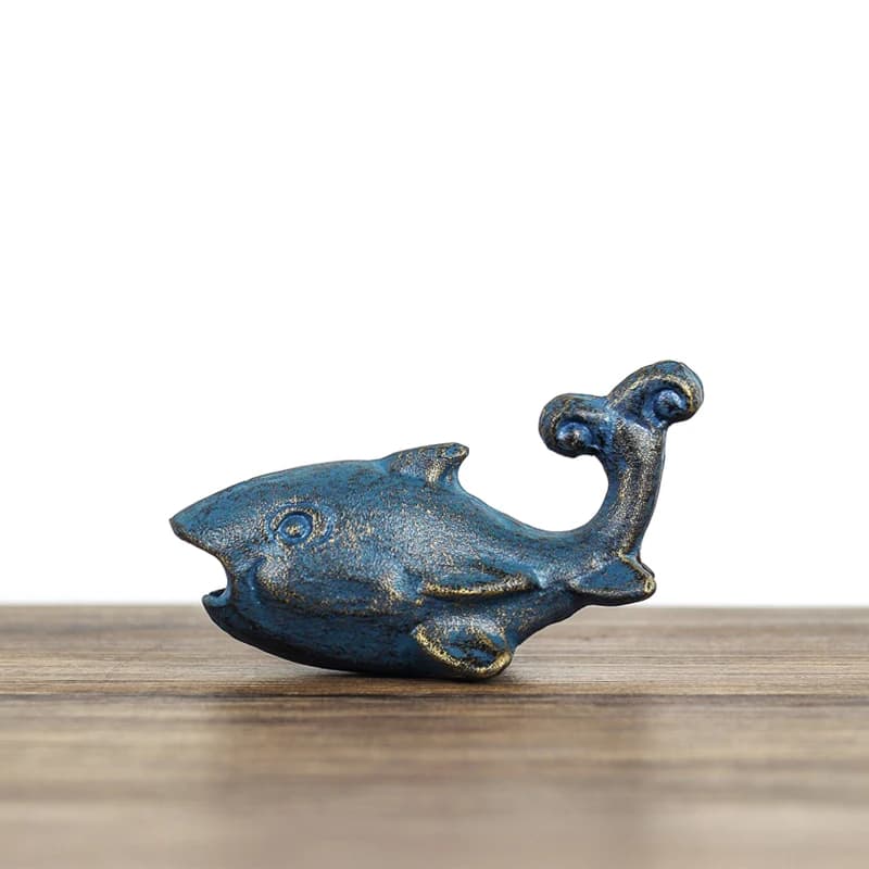 Antique Gold Blue Cast Iron Whale Figurines With Beer Bottle Opener Mouth European Home Tabletop Decor Handmade Animal Sculpture