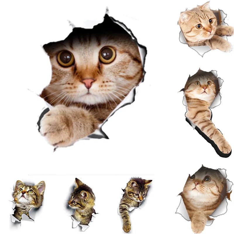 Cute Cats Wall Sticker Hole View Vivid Dogs Bathroom Decor Toilet Mural For Home Decoration Animals Decals Self-adhesive Paster