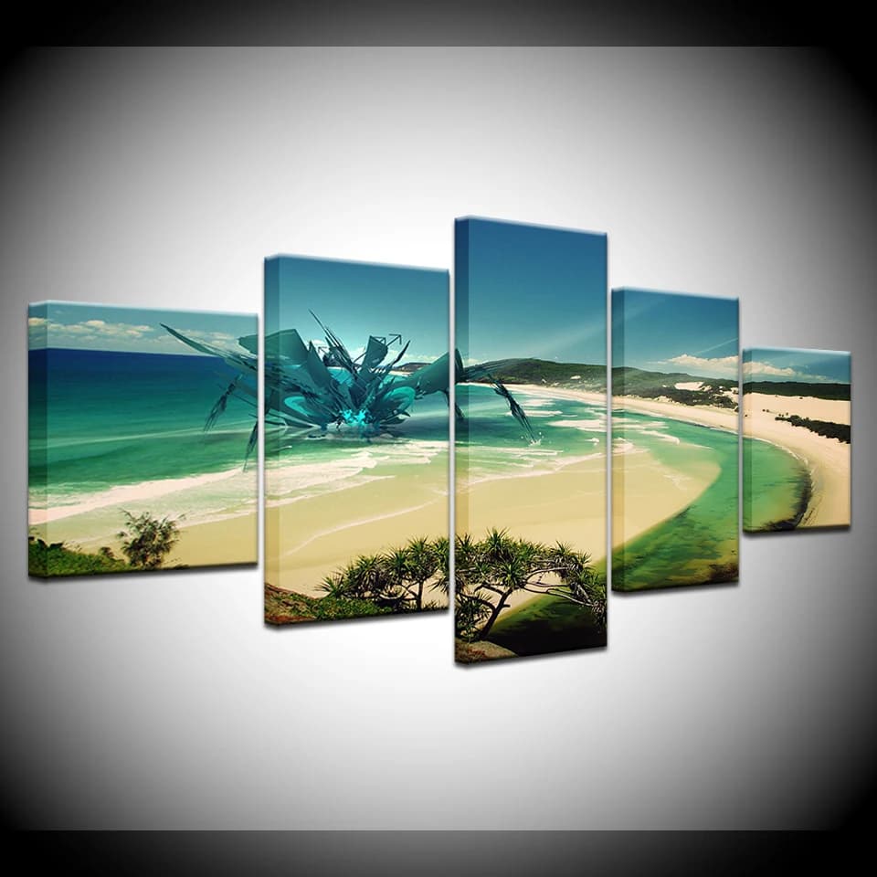 5 Pieces HD Wallpapers Beautiful Beach Green Ocean Art Canvas Print Modern Poster Modular Art Painting Living Room Home Decor