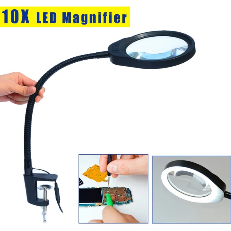 10X Magnifier Lamp Big Lens Flexible Rotation Desktop Magnifying Glass for Soldering Iron Repair/Table Lamp/Skincare Beauty Tool