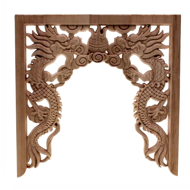 RUNBAZEF Chinese Niches Double Dragon Play Bead Floral Wood Carved Corner Applique Wooden Carving Decal Furniture Decor Crafts