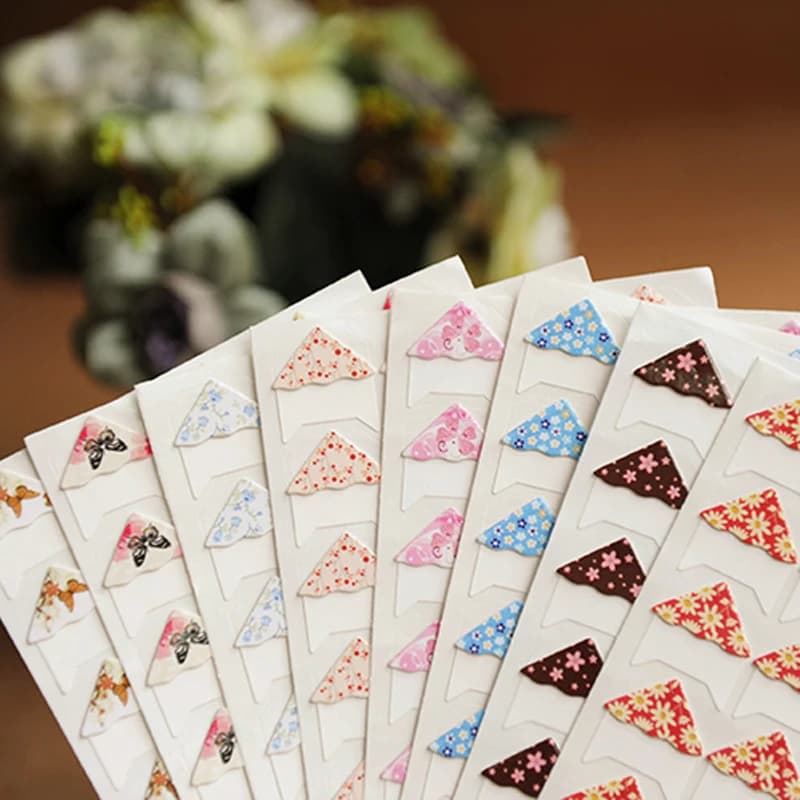 24 Pcs/Lot DIY Floral Print Corner Paper Stickers For Photo Albums Handwork Frame Decoration Scrapbooking Wholesale 8 Colors