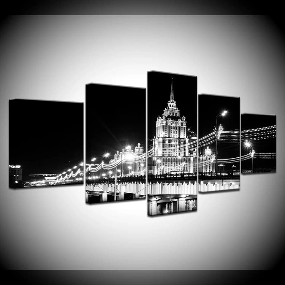 Modern Landscape black and white Bridge 5 piece Wallpapers modern Modular Poster art Canvas painting for Living Room Home Decor