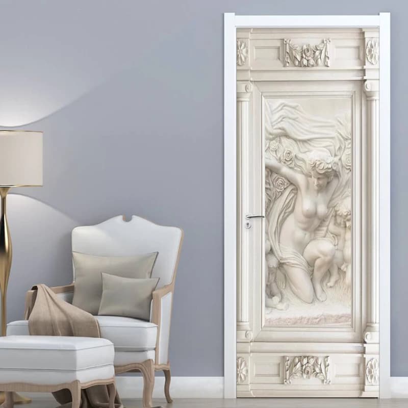 PVC Door Sticker European Style 3D Stereo Figure Photo Wallpaper Living Room Bedroom Self-Adhesive Waterproof 3D Stickers Murals