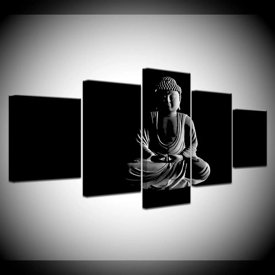 Canvas Painting black and white Buddha 5 Pieces Wall Art Painting Modular Wallpapers Poster Print for living room Home Decor