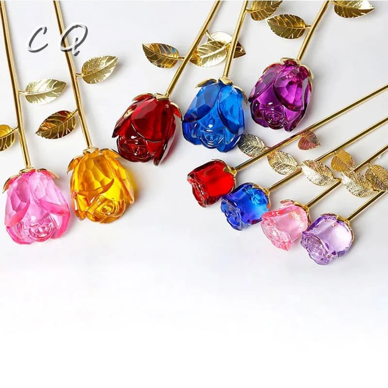 4 colors Crystal Glass Rose Flower Figurines Craft Wedding Valentine's Day Gifts Table Decor Ornaments Gifts Boxed, love gift