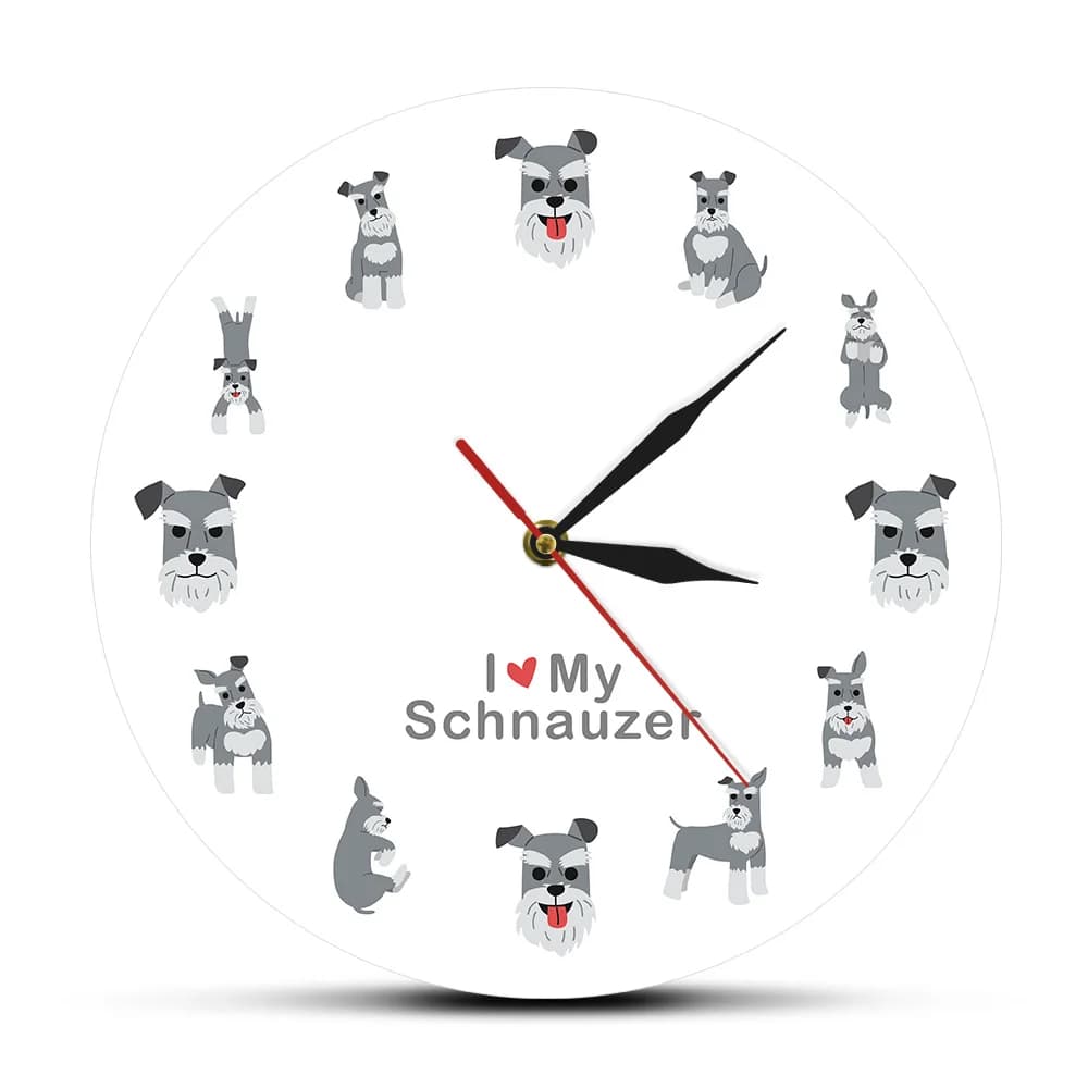 I Love Schnauzer Wall Decor Hanging Wall Watch Miniature Schnauzer Cartoon Style Printed Wall Clock Schnauzer Owners Home Decor