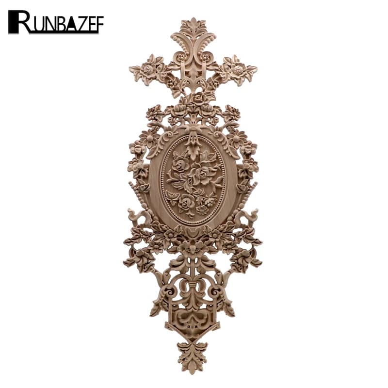 RUNBAZEF Vintage Home Decor Floral Carved Wood Corner Applique Wall Door Cabinet Furniture Decorative Figurines for Miniature