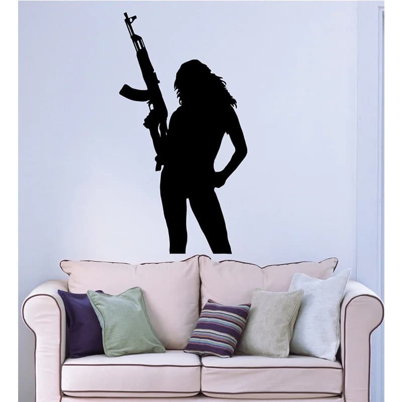 Wall Sticker Vinyl Decal Silhouette Hot Sexy Girl Mafia Gun  22x35inch