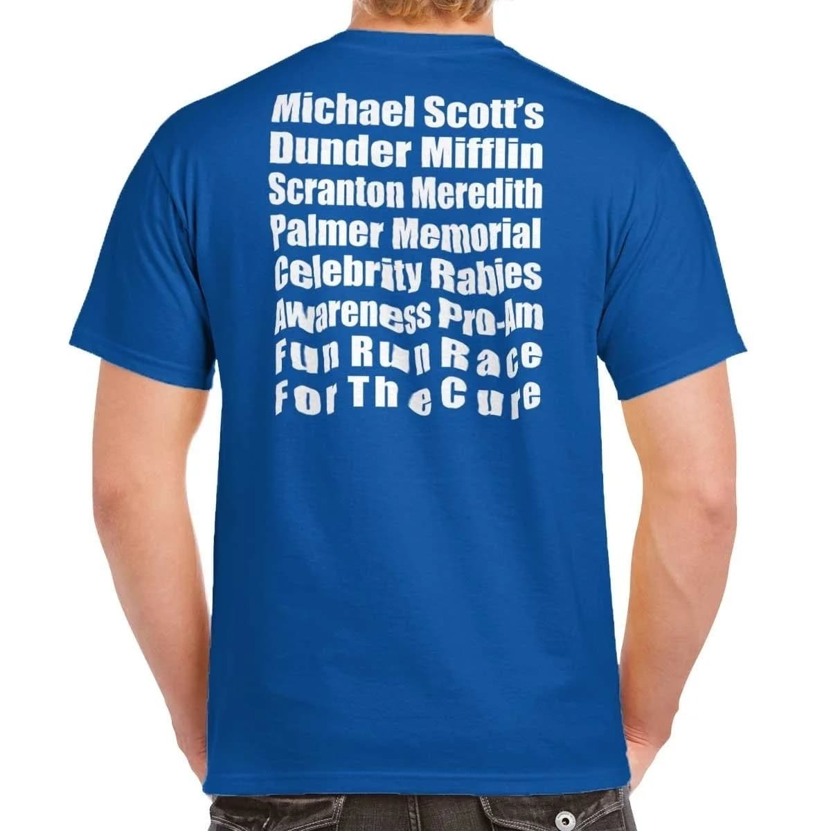 sunfiz  YF Blue T Shirt Pocket Printed Back Printed Michael Scott Brands Dunder Run Race Cure Funny  T Shirt Tee