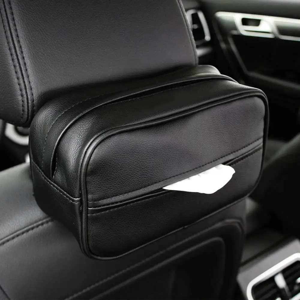 ​Car Sun Visor Tissue Case Leather Back Seat Hanging Paper Holder Organizer Bag Black