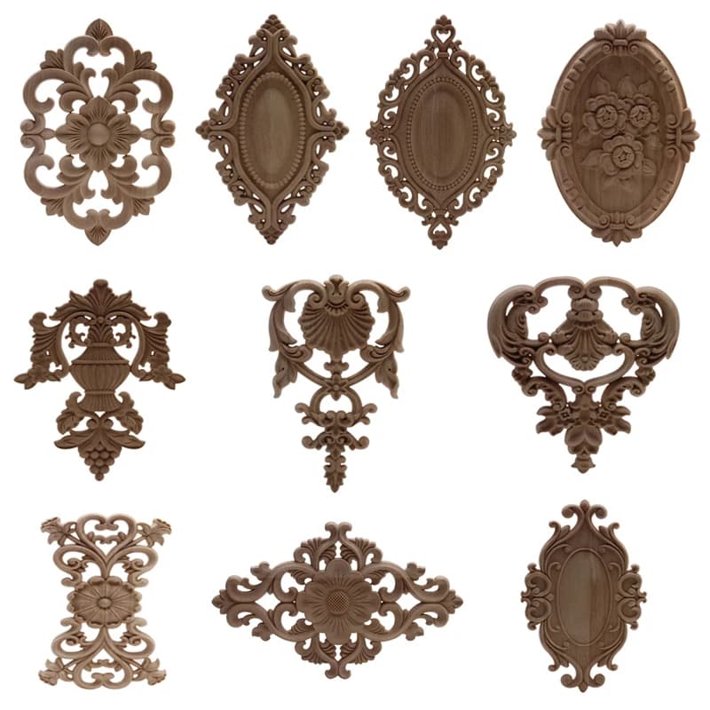Wood Figurines Onlay Wood Applique Wood Decal Decor Antique European Long Large Floral Wooden Furniture Cabinet Walls European