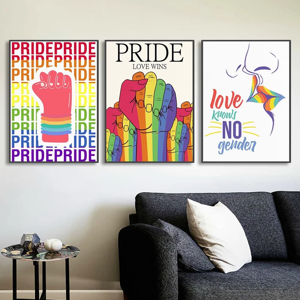 Love gay pride rainbow gay flag Wall Art Canvas Poster Print office painting Picture Home Living Room Decoration Painting