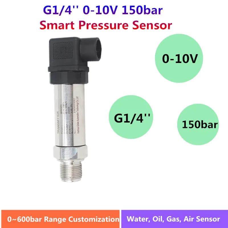 4-20mA 0-10V Pressure Sensor 0.1bar/10bar/145psi Gauge 24V Supply, G1/4', Pressure 0.2bar, 1 Bar, 20 Bar, 50 Bar, 100bar, 150bar