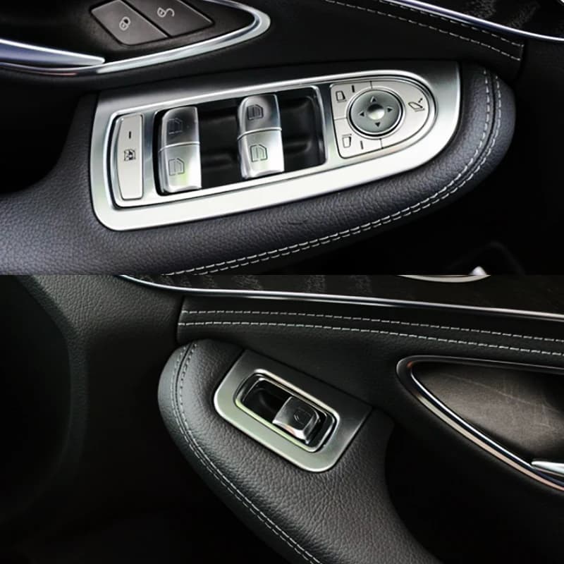 Car-styling Interior Trim Window Lift Button Switch Sequin ABS Carbon Fibre /Sliver For Mercedes Benz New C Class W205 GLC