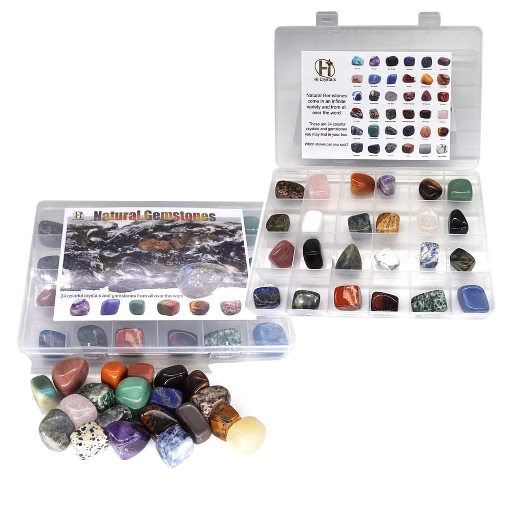 24 PCS/Set Natural Healing Crystals Mineral Specimens Irregular Tumbled Stones Rock Collection Box for Kids Research Teaching