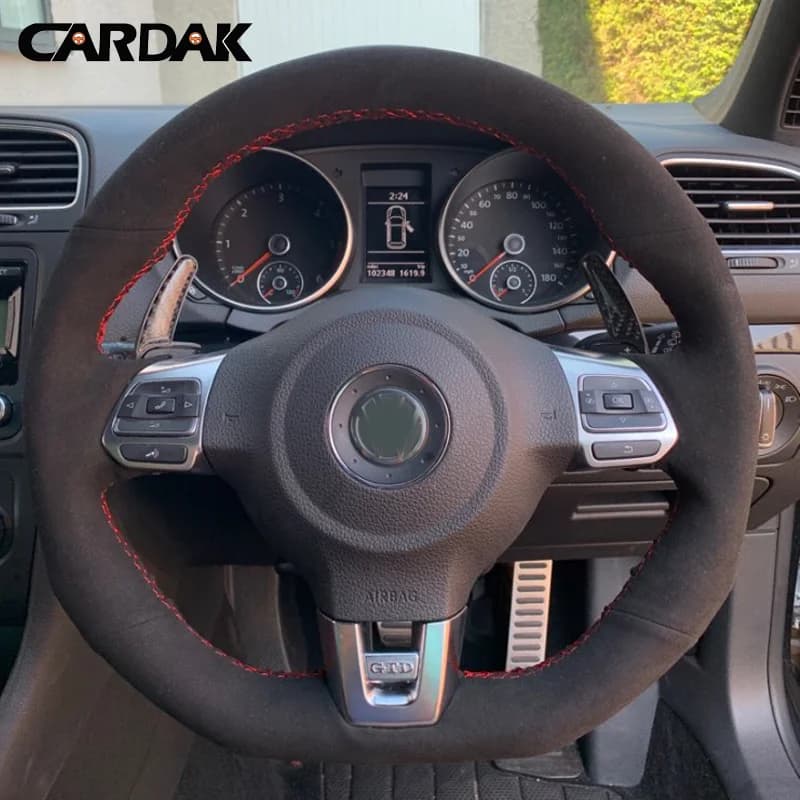 CARDAK Custom Hand-Stitched Suede Car Steering Wheel Cover For Volkswagen Golf 6 GTI MK6 / Polo GTI / Scirocco R Passat CC