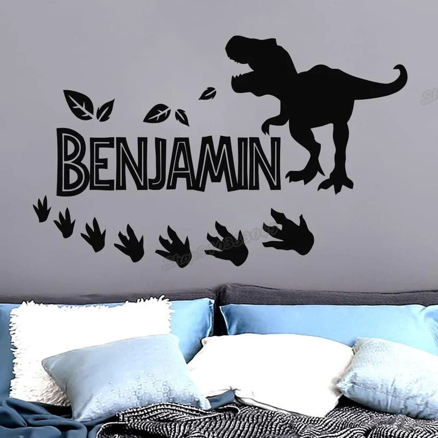 Dinosaur Wall Decals Boy Personalized Name Vinyl Wall Sticker Custom Name T-Rex Dino for Nursery Kids Bedroom Decor Mural C536