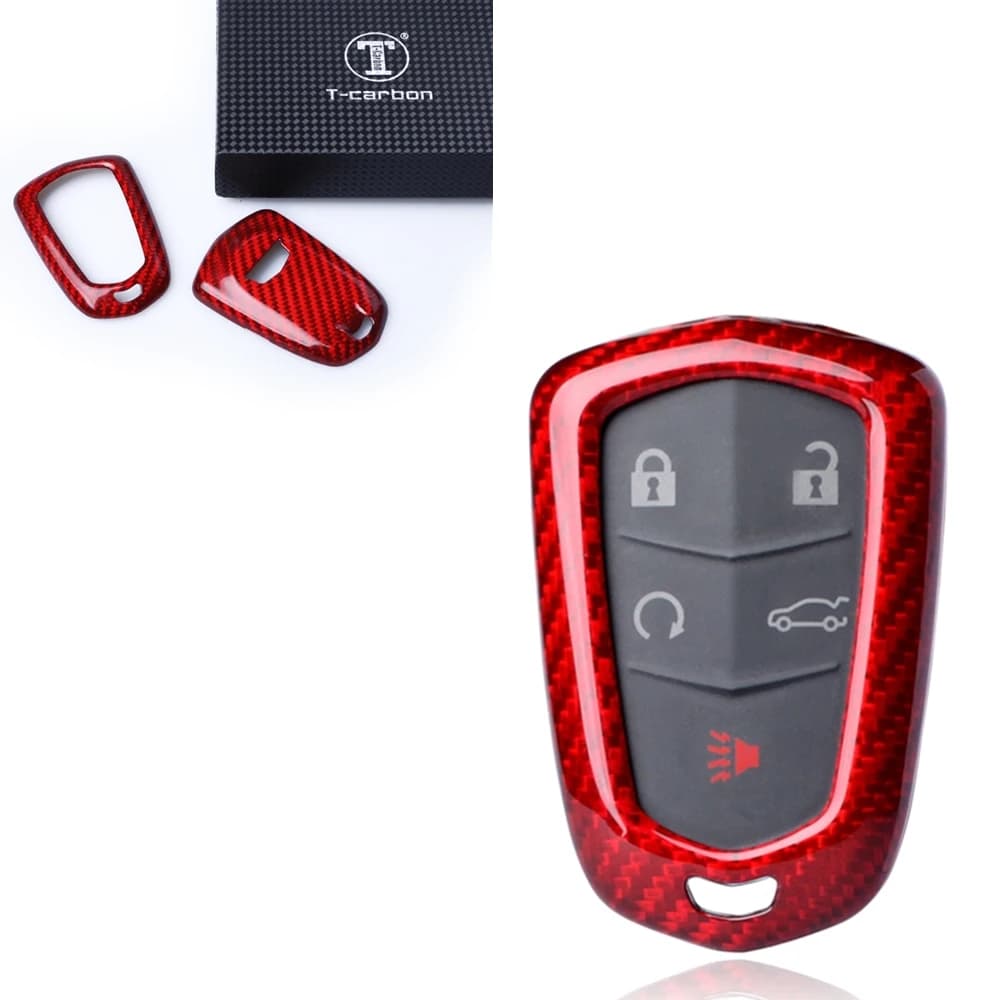 For Cadillac Shield ATS CTS CT6 ELR XTS 2015-2019 Auto Smart Key Fob Shell Cover Car Carbon Fiber Black/Red Cap Trim