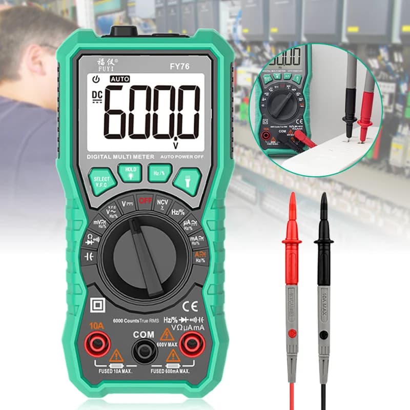 FY76 Digital Multimeter 5999 Counts Backlight Auto Range AC/DC Voltage Meter Ohm Transistor Testers Multi Meter LB88