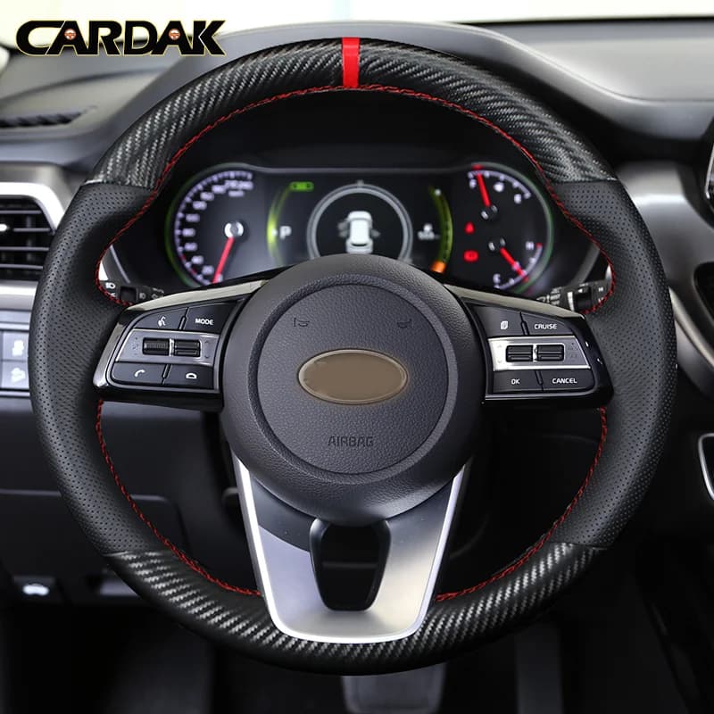 CARDAK Black Artificial Leather Hand-stitched Steering Wheel Cover for Kia K5 Optima 2019 Cee'd Ceed 2019 Forte Cerato (AU) 2018
