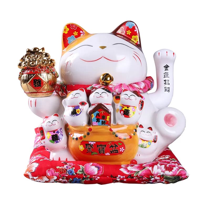 Ceramic Lucky Cat Waving Paw Customized Cute Smiling Face Shop Opening Ornament Creative Gift
