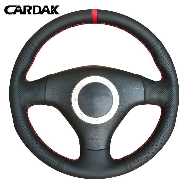 CARDAK Black Leather Red Marker Car Steering Wheel Covers for Audi A4 B6 2002 A3 3-Spoke 2000 2001 2003 Audi TT 1999-2005