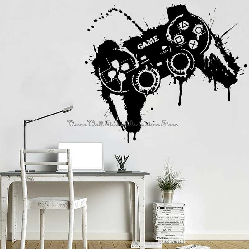 Splash paint art gamepad wall stickers host mobile computer games gifts for children boys room bedroom decoration vinyl decals