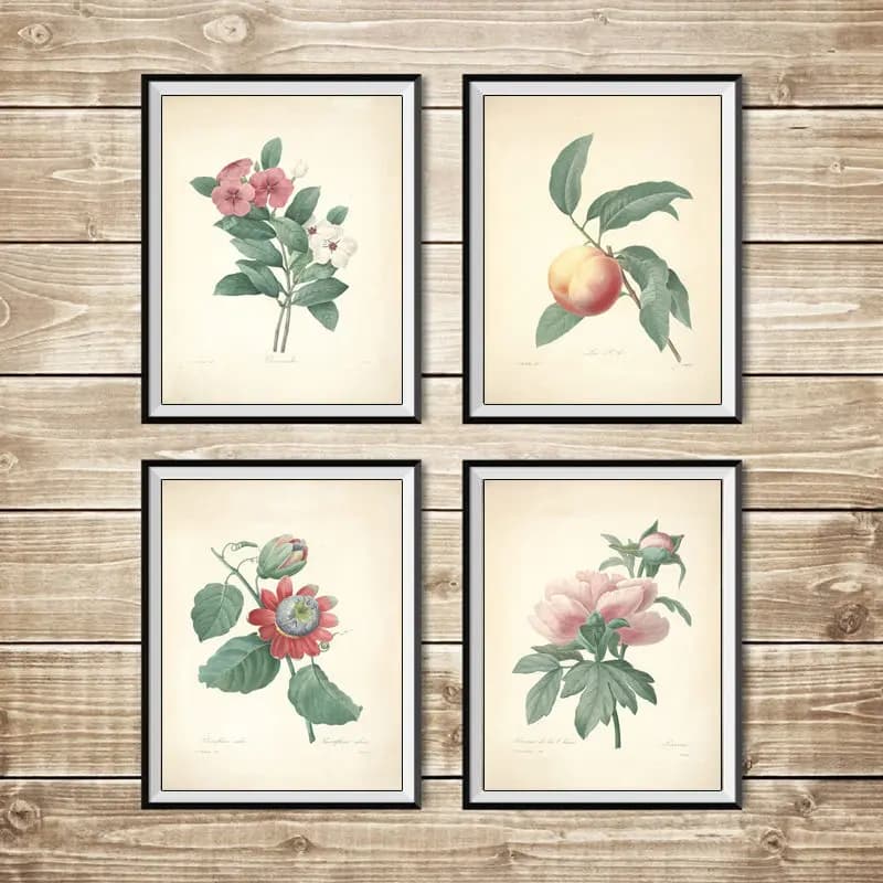 European Retro Botanical Canvas Painting Home Living Bedroom Decor Vintage Ancient Flower Wall Art Picture Poster