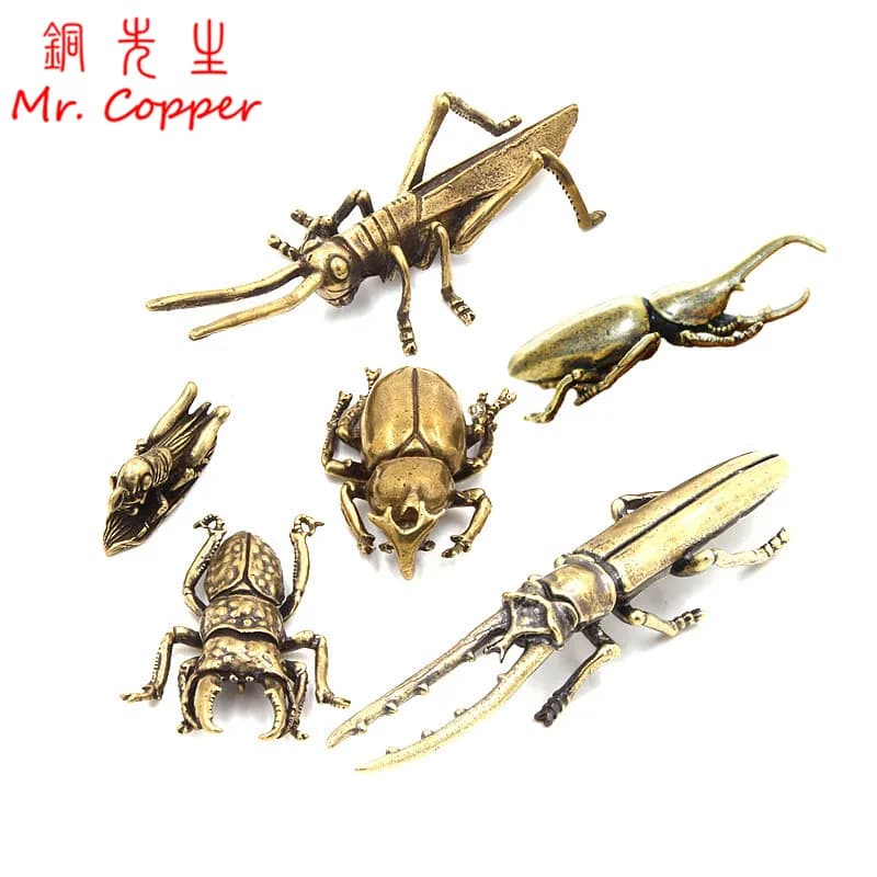 Antique Bronze 6 Styles Beetles Miniature Figurines Desktop Decorations Pure Brass Insect Tea Pets Ornament Home Decor Accessory