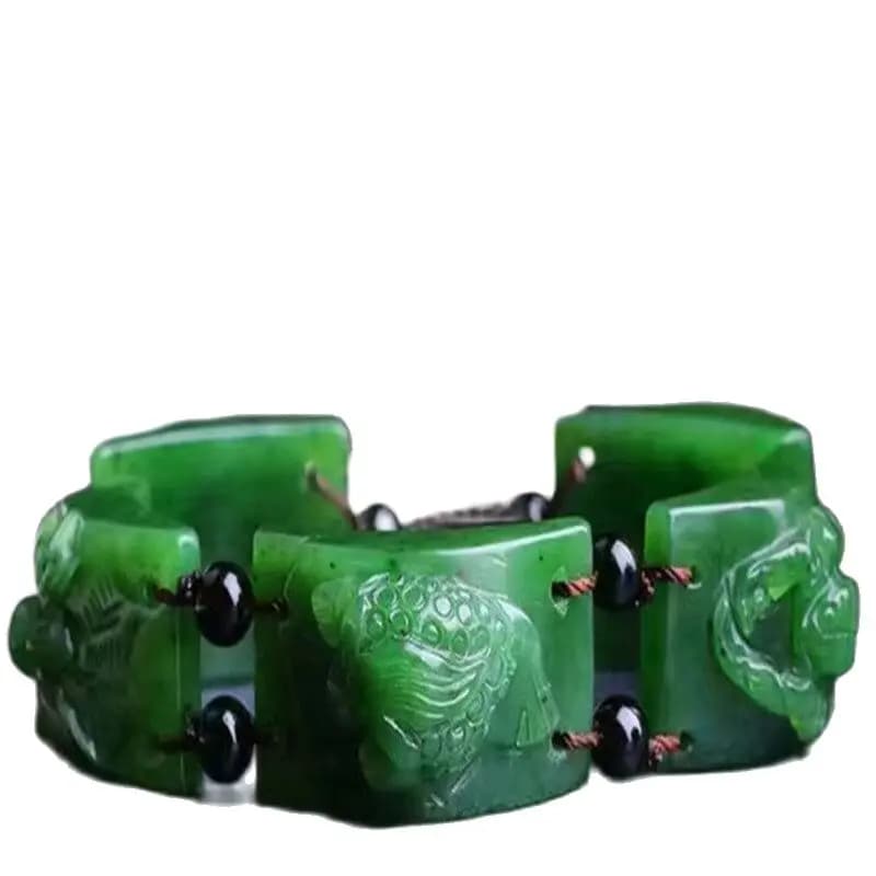 Green Jade Fine Carved Five poisonous insect Bracelets ,Spinach Green Jade Hand Pai chain