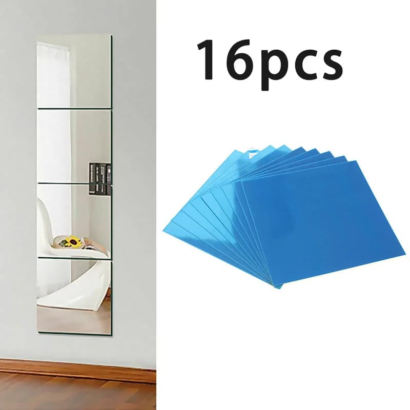 9/16/24PCS Mirror Wall Sticker Square Acrylic Wall Sticker Self-adhesive Acrylic Tiles Sticker For Bathroom DIY 3D Wall Decal