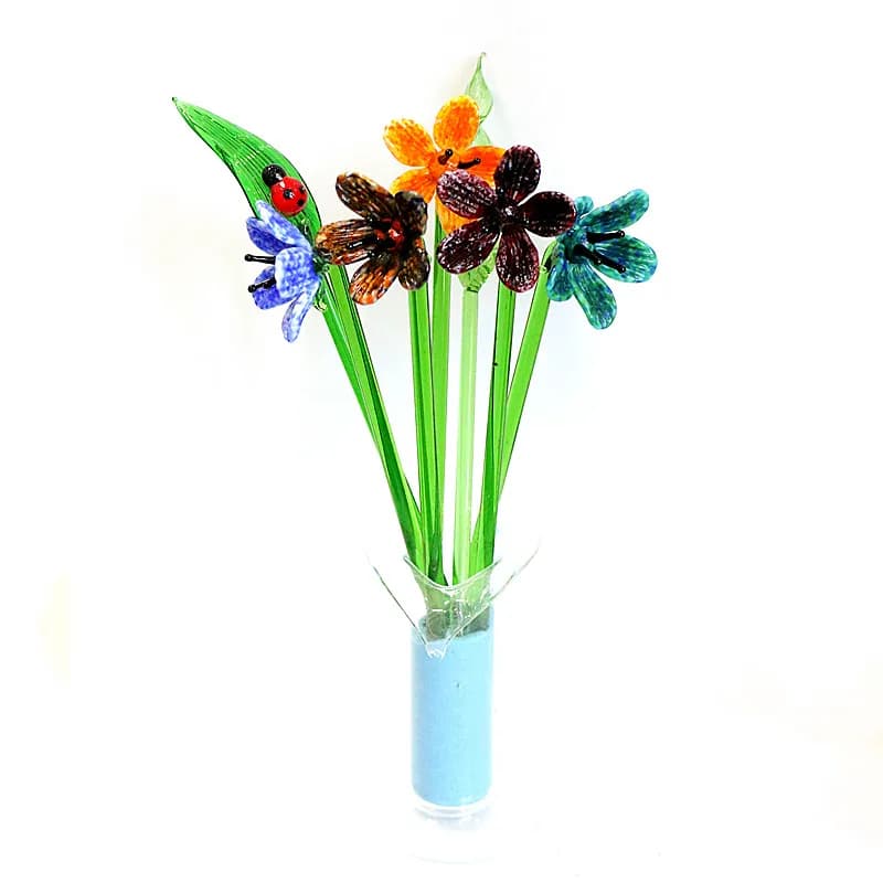 Handmade Colorful Murano Glass Flower Craft Figurine Ornaments Wedding Valentine's Day Favors Gifts Table Vase Decor Accessories