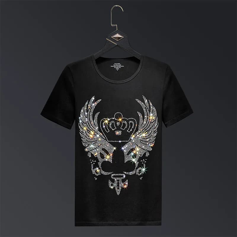 2025 Crown Rhinestones T Shirts Men Brand Short Sleeve Fashion Man Streetwear O Neck Slim Modal Cotton Tshirts Plus Size 6XL