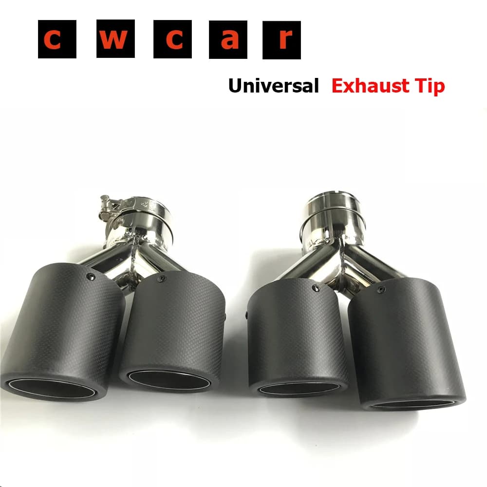 A Pair Left and right Y Style Dual Carbon fiber stainless steel universal Auto exhaust tip Double Muffler Tip For Ak