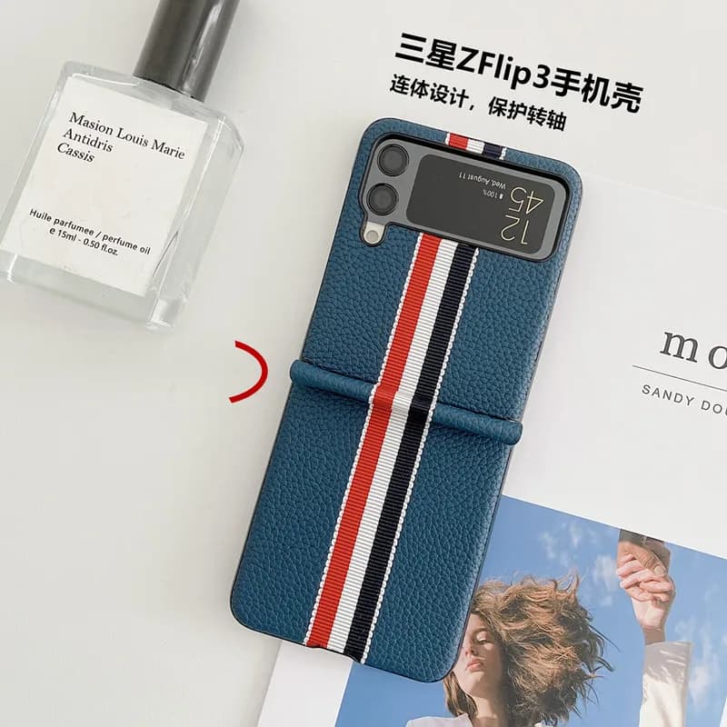 Lychee pattern fold case for Samsung Galaxy Z Flip 4 3 Cover Anti-knock luxury leather Cases for Flip3 f7110 Flip4