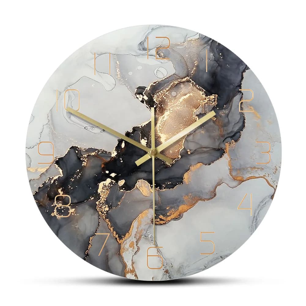 Abstract Alcohol Ink Printed Wall Clock Modern Art Marble Texture Silent Quartz Clock Watercolor Painting Home Decor Wall Watch