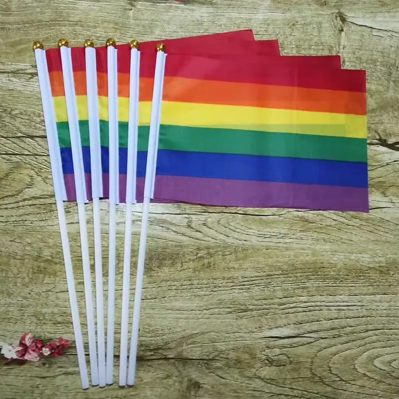Xvggdg 100 Pcs/Lot Rainbow Hand Flag Waving Gay Pride LGBT Parade Les Bunting 14x21cm Party Decotation