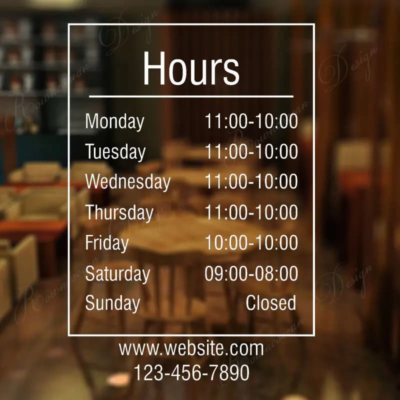 Personalized Business Hours Window Stickers Vinyl Monday To Sunday Shop Store Open Closed Hours Window Decals Custom Time 4272