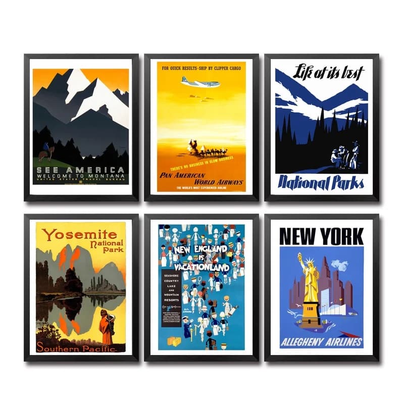 USA United Stats American Parks Yosemite Airways Vacationlans Newyork Vintage Travel Poster