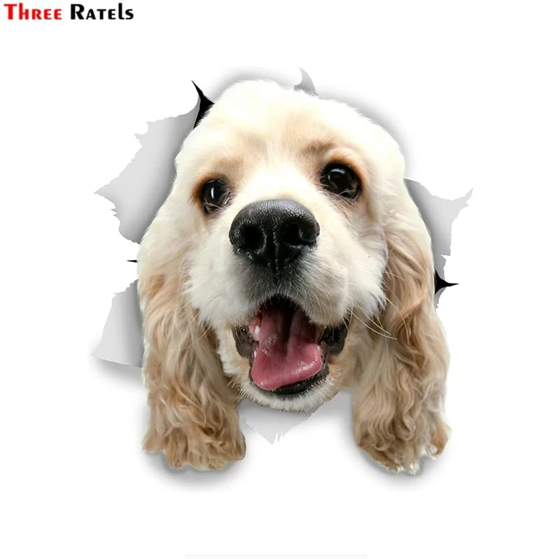 Three Ratels 3D Dog Stickers Decal 1090 White Cocker Spaniel For Wall Fridge Toilet Kids Nursery