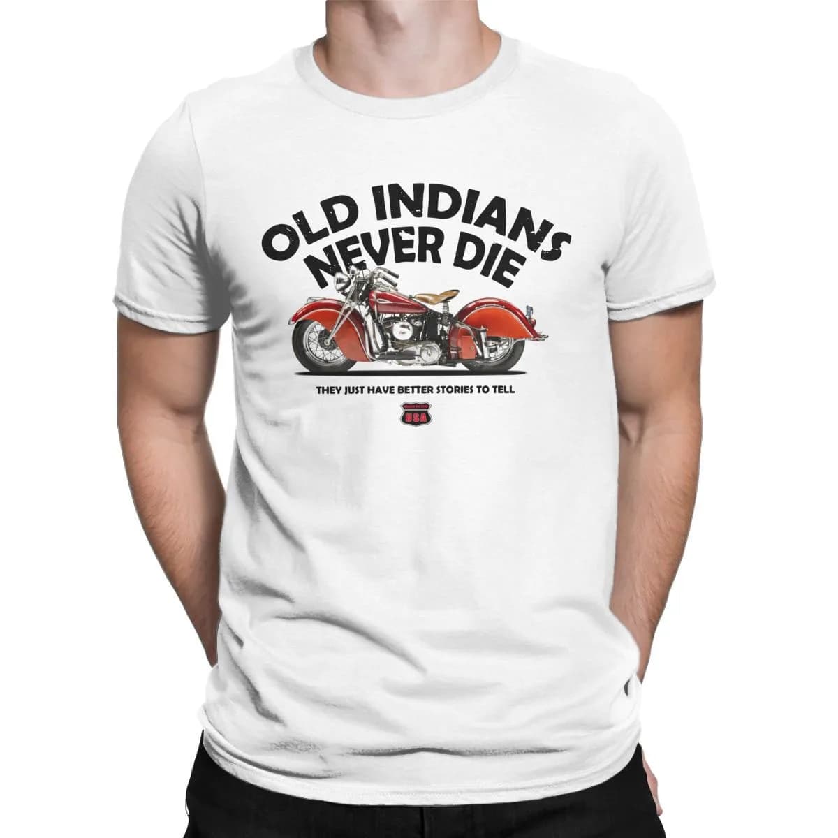 Retro Motorcycle Motor Old Indians Never Die Gift t shirt for Cafe racer 100% Cotton print Short Sleeve tee All size tops S-6XL